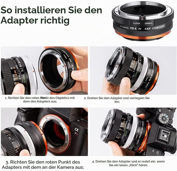 K&amp;F Concept Lens Mount Adapter FD-NEX IV Manueller Fokus Kompatibel mit Canon FD &amp; FL 35 mm Objektiv