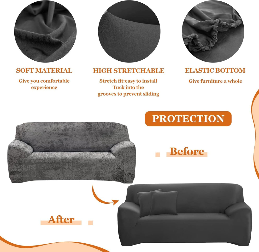 FIGOOO Sofabezug 3 Sitzer Stretch Sofabezüge mit Armlehnen Spandex Couchbezug Modern Anti-Rutsch Was
