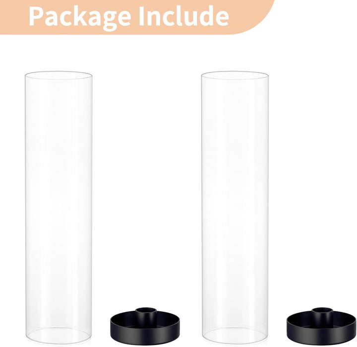 NUPTIO Glaszylinder Kerzen Kerzenhalter Schwarz: 30cm Satz von 2 Klarglas Metall Kerzenständer Stabk