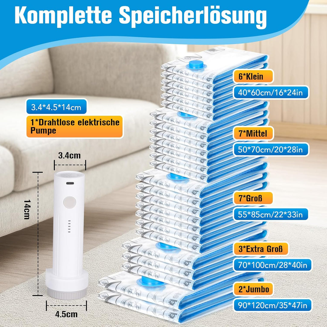 BoxLegend Vakuumbeutel für Kleidung & Bettdecken mit Vakuumpumpe, 25 Stück Vakuumierbeutel 2 Jumbo +