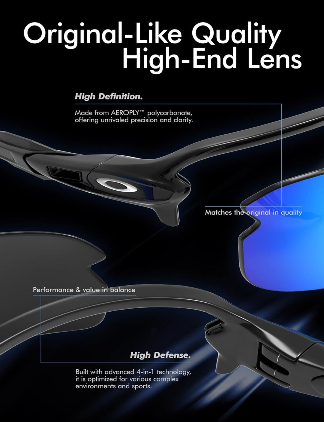 Saucer Premium-Ersatzgläser und Gummi-Kits für Oakley Fast Jacket XL OO9156 Sonnenbrillen High Defin