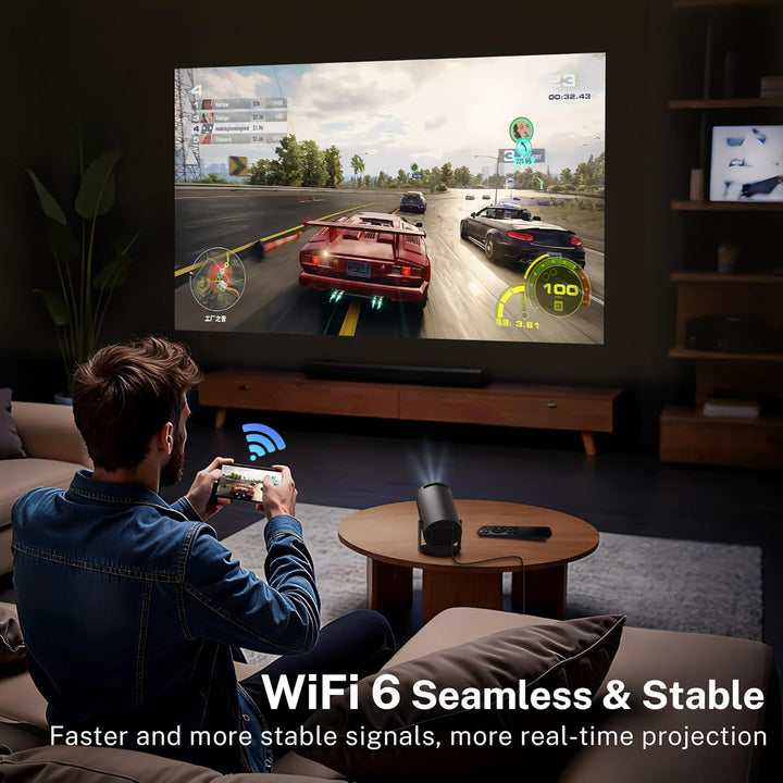 Mini Beamer 4K 1080P unterstützt Klein Projektor mit WiFi 6 Bluetooth 5.4, Auto Keystone Smart Porta