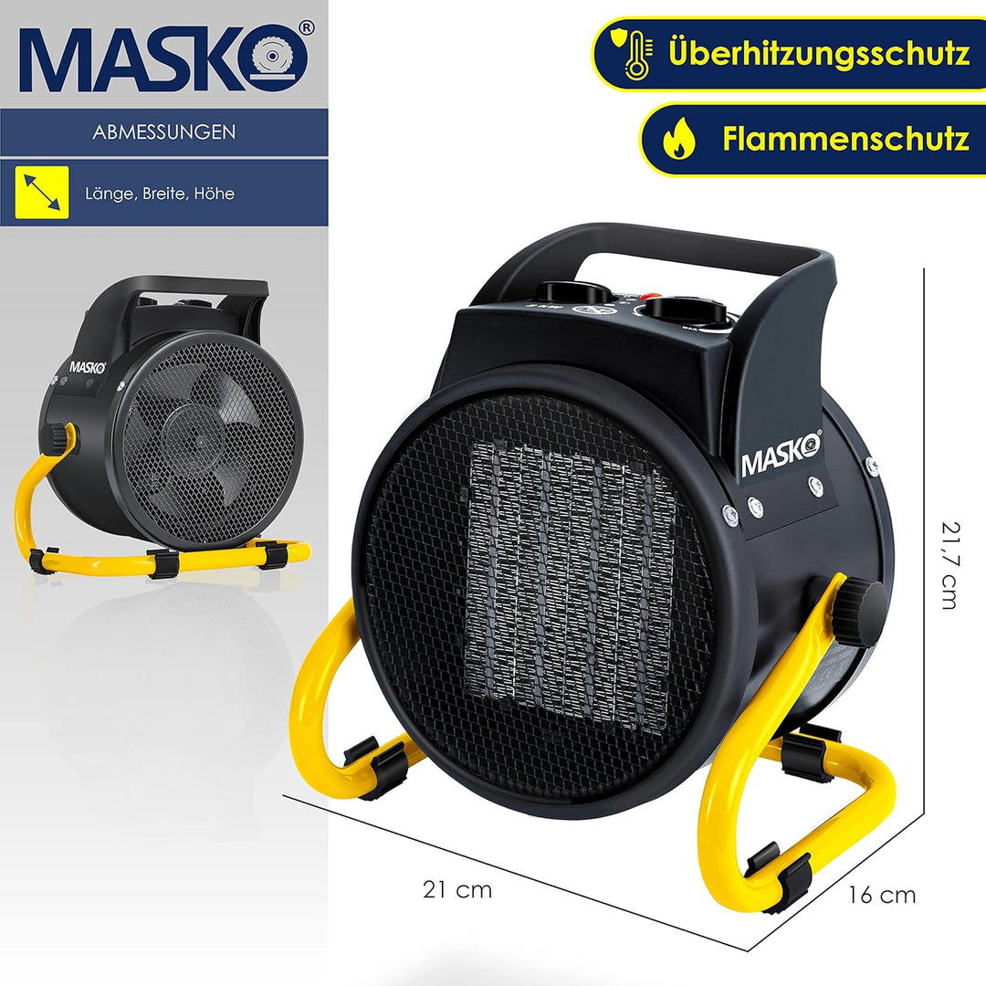 Masko® Elektroheizer Heizlüfter Bauheizer 2KW Keramik Heizstrahler 2000 Watt Elektroheizgebläse elek