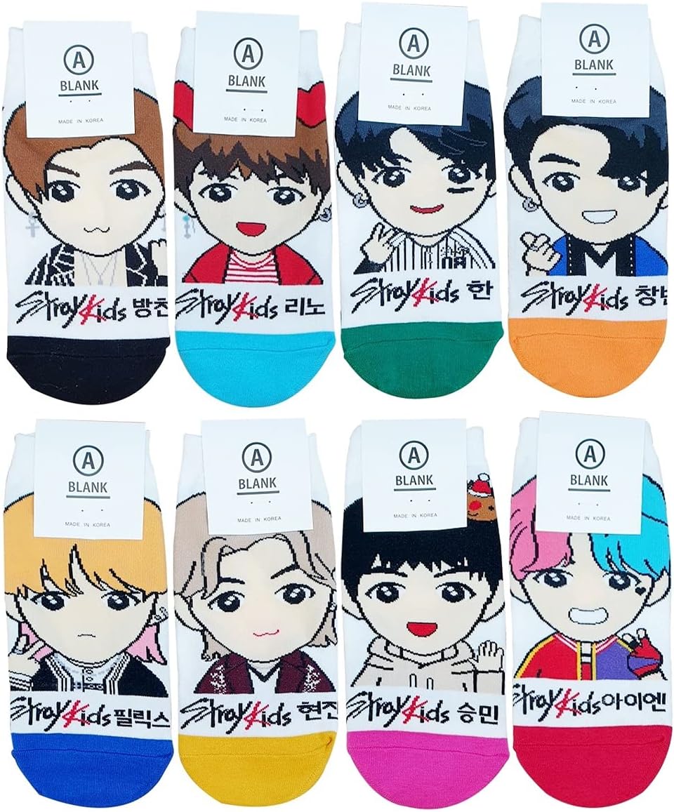 Women's Kpop [Stray Kids] Cartoon Character Socks- 8 Pairs Set- Made in Korea