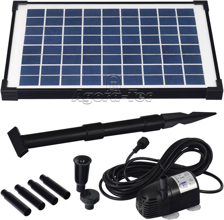 Agora-Tec® AT-10W Solar Teichpumpe 10 Watt, Hmax.: 600l/h Fontainenhöhe: 1,00m für Gartenteich oder