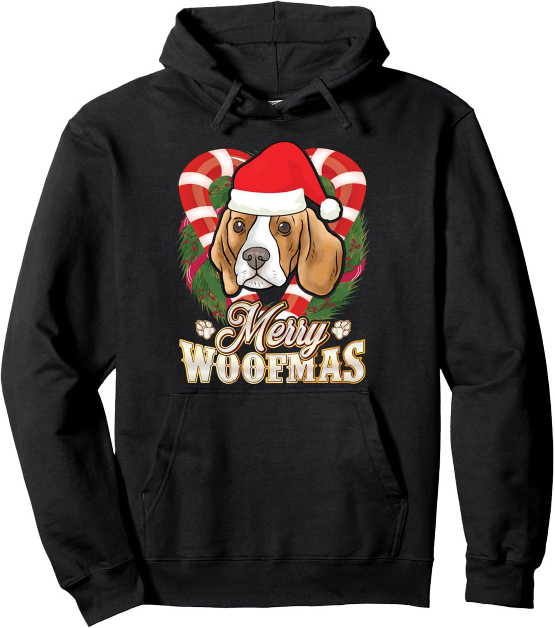 Merry Woofmas Beagle Weihnachtsmann-Mütze Hund Weihnachten Pullover Hoodie