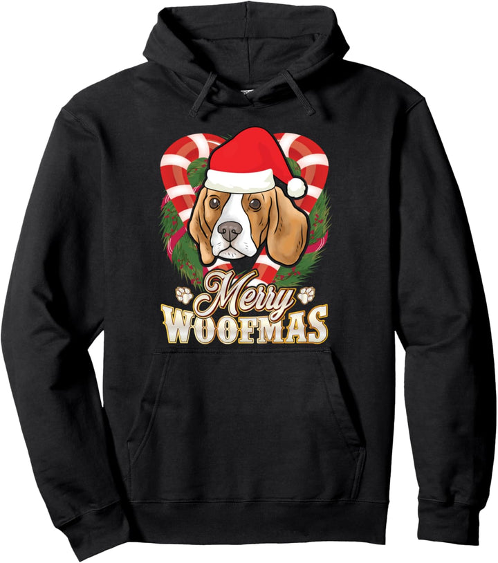 Merry Woofmas Beagle Weihnachtsmann-Mütze Hund Weihnachten Pullover Hoodie