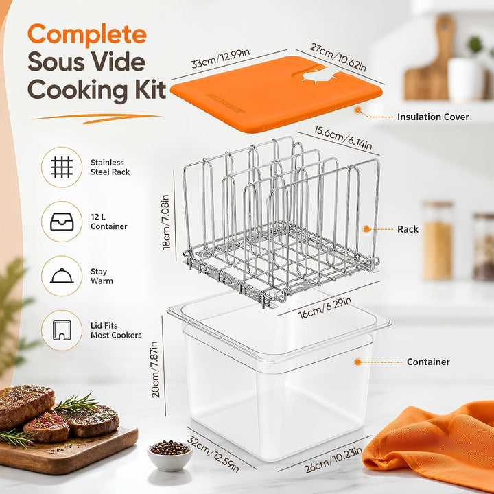 Sous Vide Behälter 12L Sous Vide Container mit Deckel BPA-frei | Sous Vide Set mit Thermohülle und R