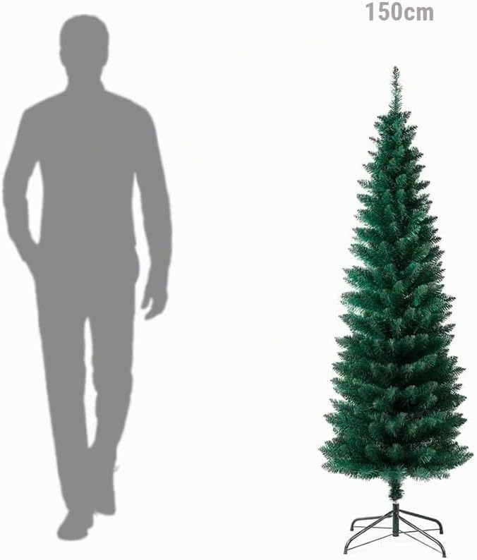 SOLAGUA NAVIDAD Schlanker künstlicher Weihnachtsbaum mit Lamettablättern 150–210cm Fichte mit Metall