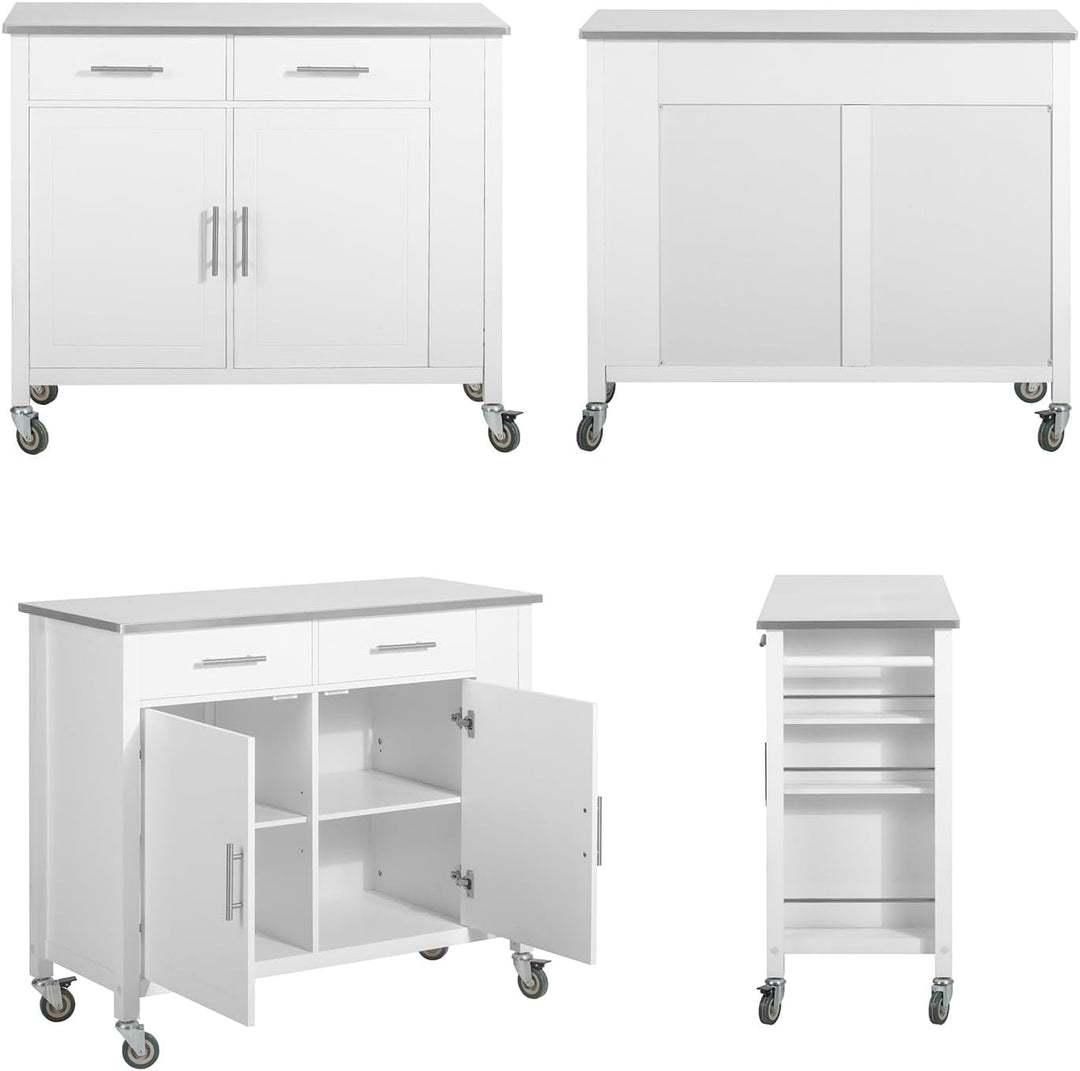 SoBuy FKW108-W Design Küchenwagen mit Edelstahlplatte Kücheninsel mit Seitenregal Küchenschrank Roll
