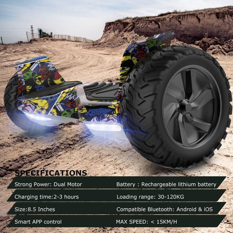 GeekMe Hoverboards Offroad 8.5 Zoll, SUV Hoverboards mit APP, Bluetooth Lautsprecher, Doppelmotor, L