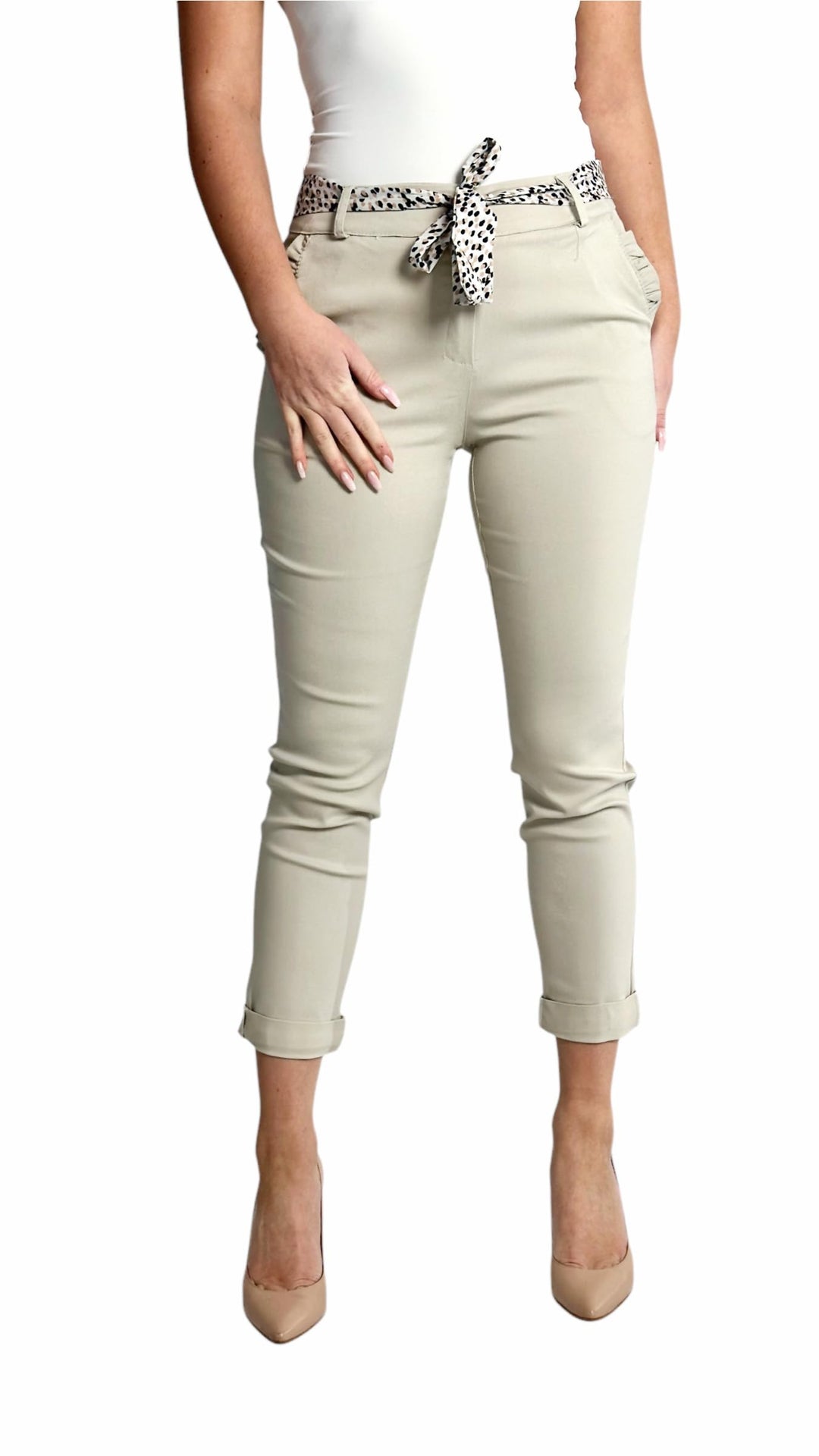 Mississhop Female Damen Stretch Klassische Chino Hose L Beige, L Beige