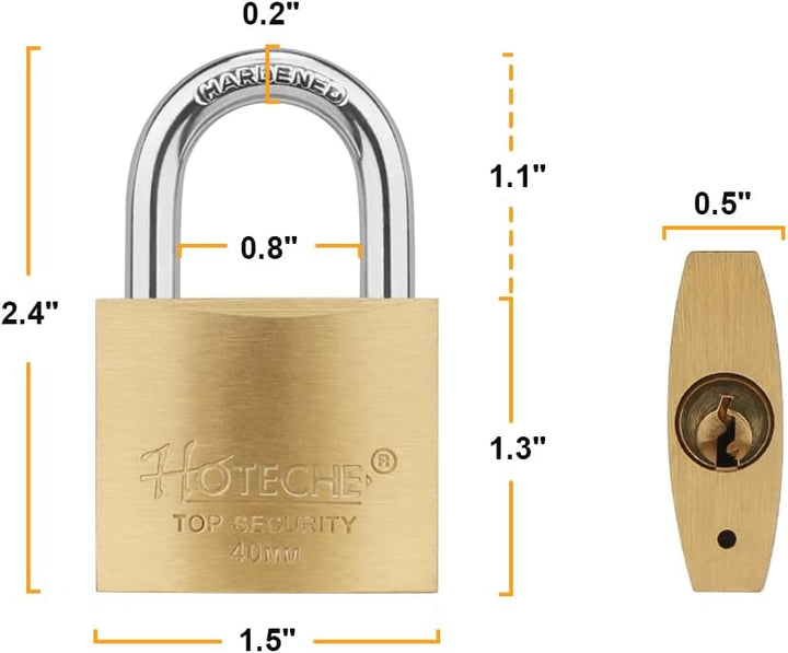 Hotehce 4Pcs Messing Vorhängeschloss Set 40MM Feste Messing Vorhängeschlösser Keyed Ähnlich Heavy-Du