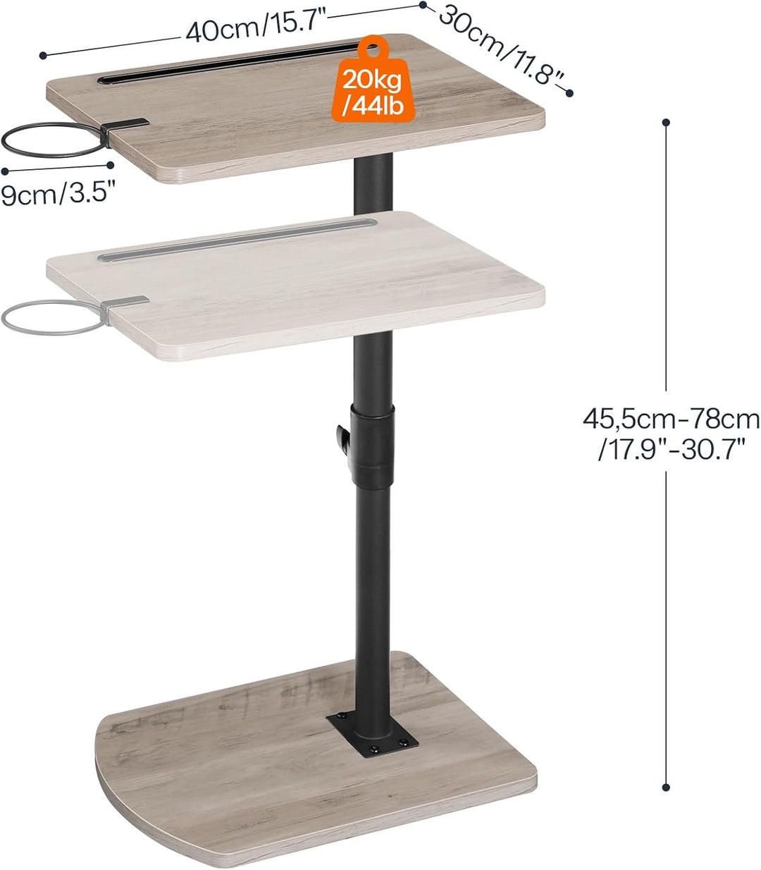HOOBRO C-Form Beistelltisch Höhenverstellbar von 45,5-78 cm, 360° drehbarer Sofatisch mit Getränkeha