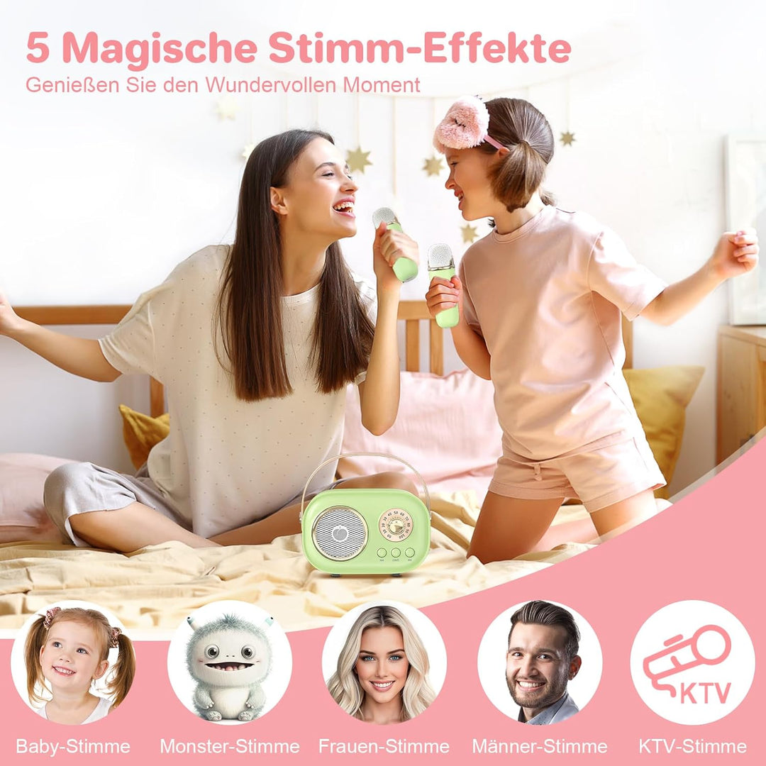 heetipuk Mini-Karaoke-Maschine für Kinder und Erwachsene, Tragbarer Bluetooth-Lautsprecher mit 2 Kab