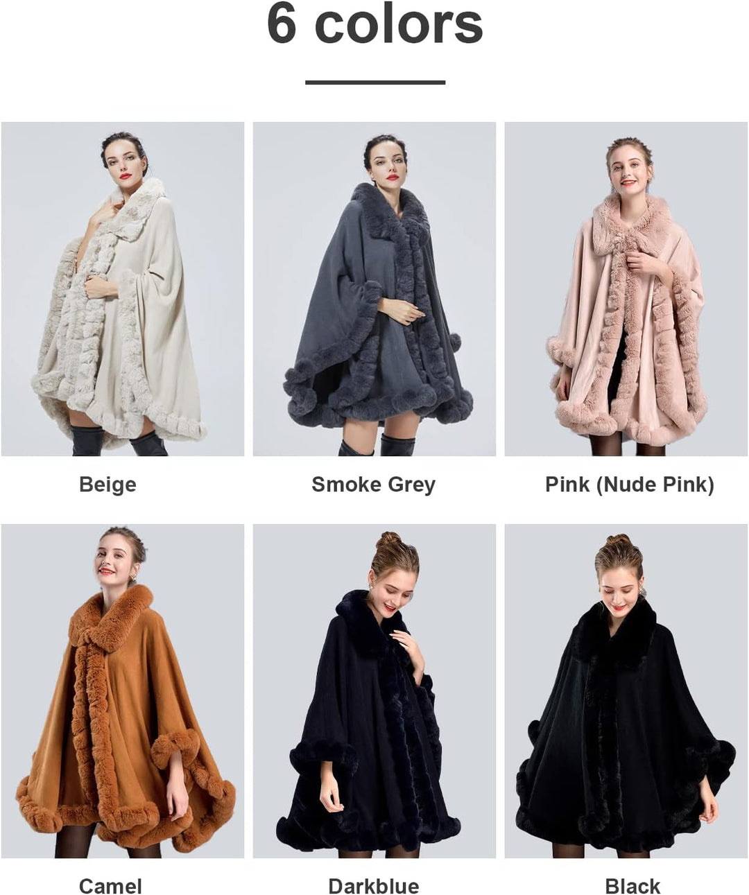 BEAUTELICATE Kunstpelz Poncho Cape Strick Damen Winter Kunstfell Stola Schal Cape Cardigan Warm mit