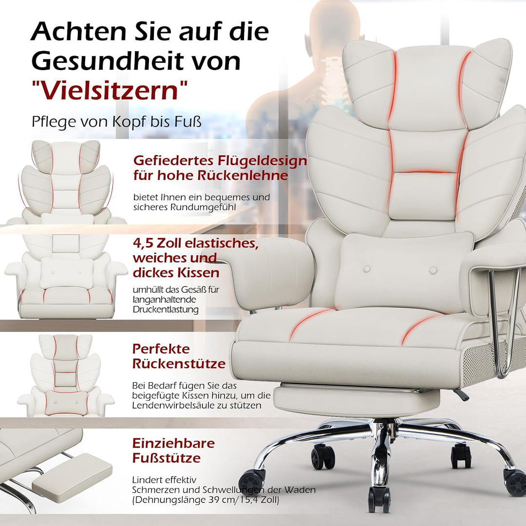 rattantree Bürostuhl mit Fussstütze, Ergonomischer Schreibtischstuhl mit Zusätzlichem Lordosenstützk