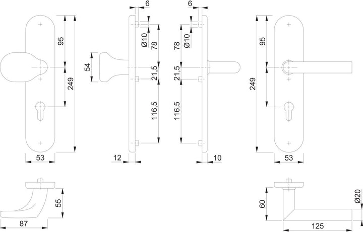 HOPPE 3662069 Sicherheits-Wechselgarnitur Amsterdam-auf Langschild PZ72, Türstärke 42-47mm, ohne Ker