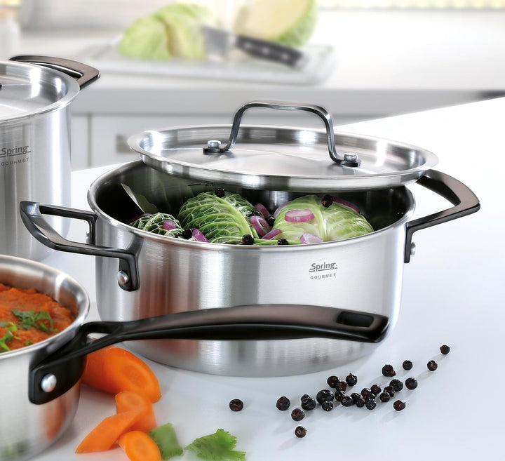 Spring Bratentopf GOURMET, mehrschichtiger Kochtopf mit Deckel aus Edelstahl, backofengeeignet, mit