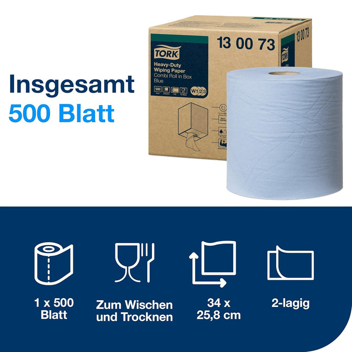 Tork Hochleistungs-Kombirollen-Reinigungspapier 2-lagig blau W1/W2/W3, 1 x 170 m 1 x 170 m Blau, 1 x