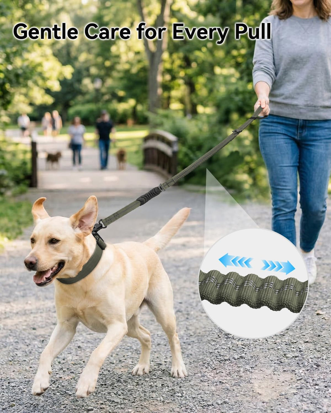 Joytale Taktische Hundeleine, 1.2m-1.8m Bungee Hundeleine mit 2 Gepolsterten Griffen, Autosicherheit