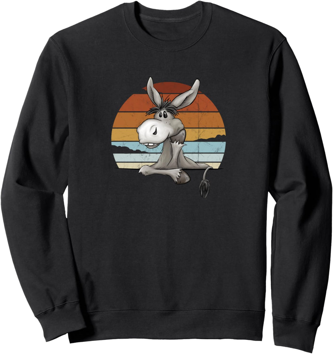 Cooler Esel Lässiges Maultier vor Retro Sonnenuntergang Sweatshirt