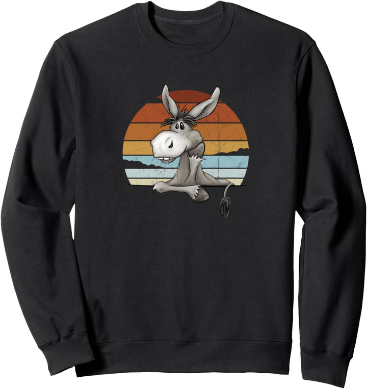 Cooler Esel Lässiges Maultier vor Retro Sonnenuntergang Sweatshirt