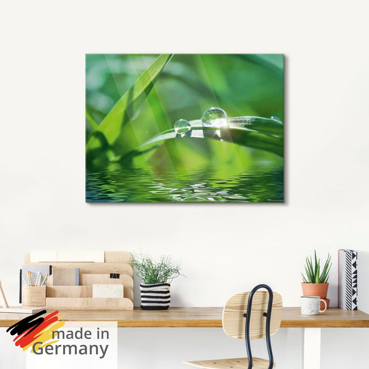 ARTland Glasbilder Wandbild Glas Bild einteilig 60x45 cm Querformat Natur See Pflanzen Blätter Gräse