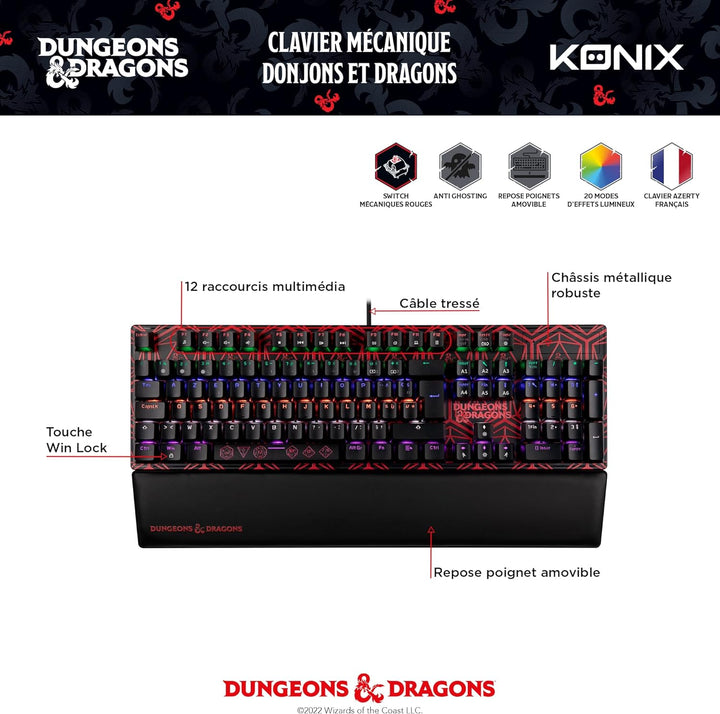 Konix Dungeons & Dragons Kabelgebundene mechanische Gaming-Tastatur AZERTY - Anti-Ghosting - 20 Lich
