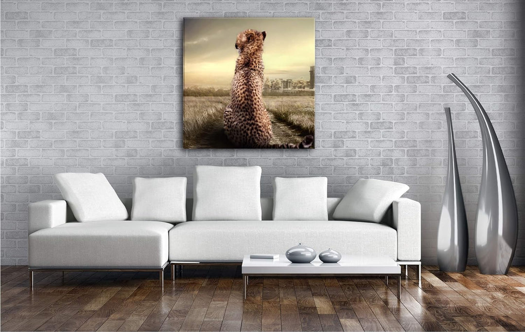 deyoli einsamer Gepard in schöner Landschaft im Format: 70x70 als Leinwandbild, Motiv fertig gerahmt