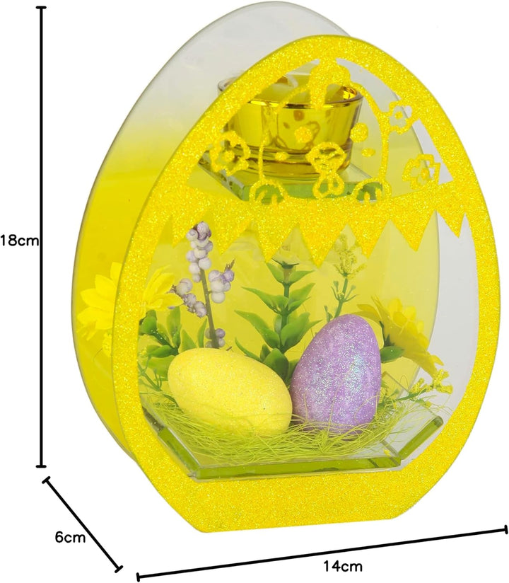 Dekorierter Teelichthalter mit Oster-Eier Kunstblumen Glaseinsatz Kerzenhalter Kerzenleuchter Teelic
