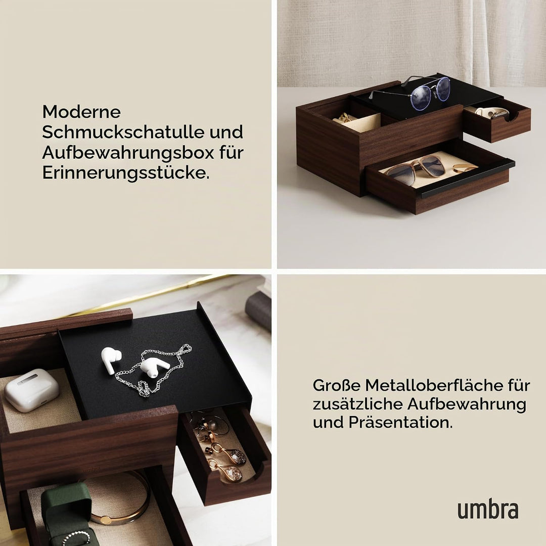 Umbra Stowit Design Schmuckkasten – moderne Schmuck Box mit Geheimfächern für Ringe, Armbänder, Uhre