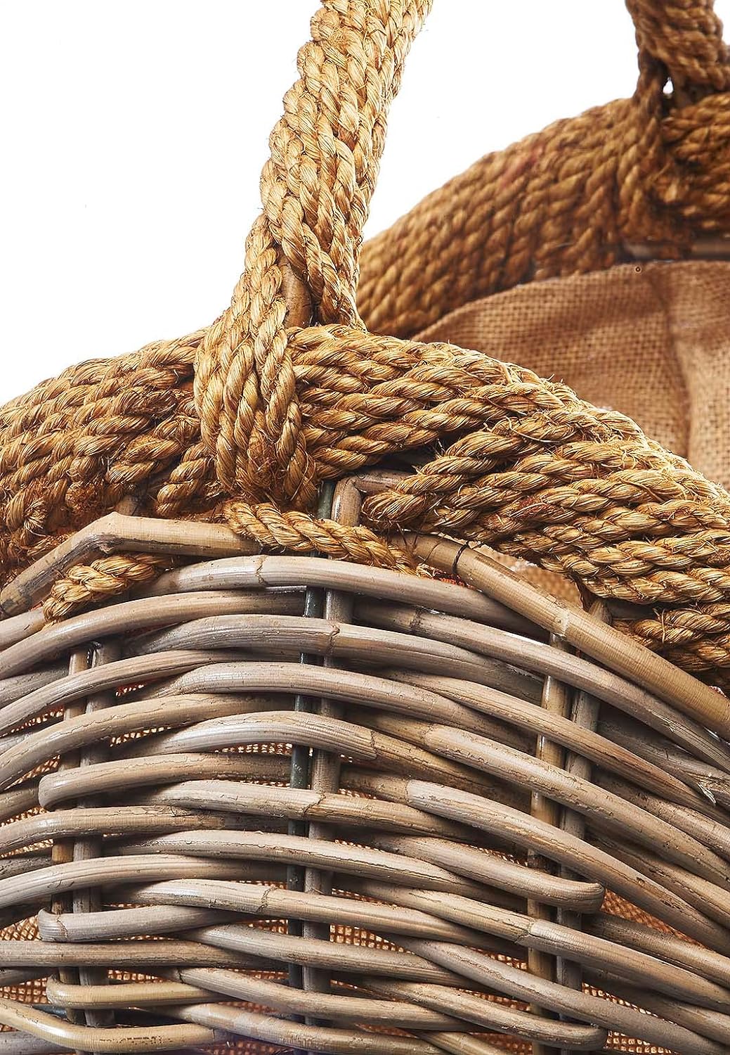 Kobolo Kaminholzkorb Holztrage Holzkorb für Kaminholz -Rattan- mit abnehmbarem Stoff aus Jute