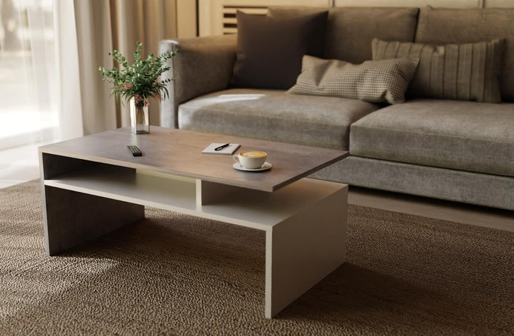 Weiss/Beton glänzender Couchtisch für das Wohnzimmer - modernistischer Look, minimalistischer Stil -