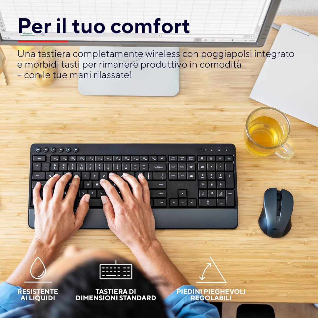 Trust Trezo Tastatur Maus Set Kabellos, Italienisches QWERTY-Layout