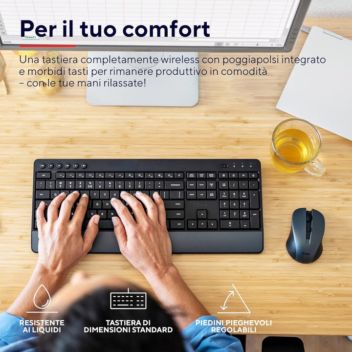Trust Trezo Tastatur Maus Set Kabellos, Italienisches QWERTY-Layout