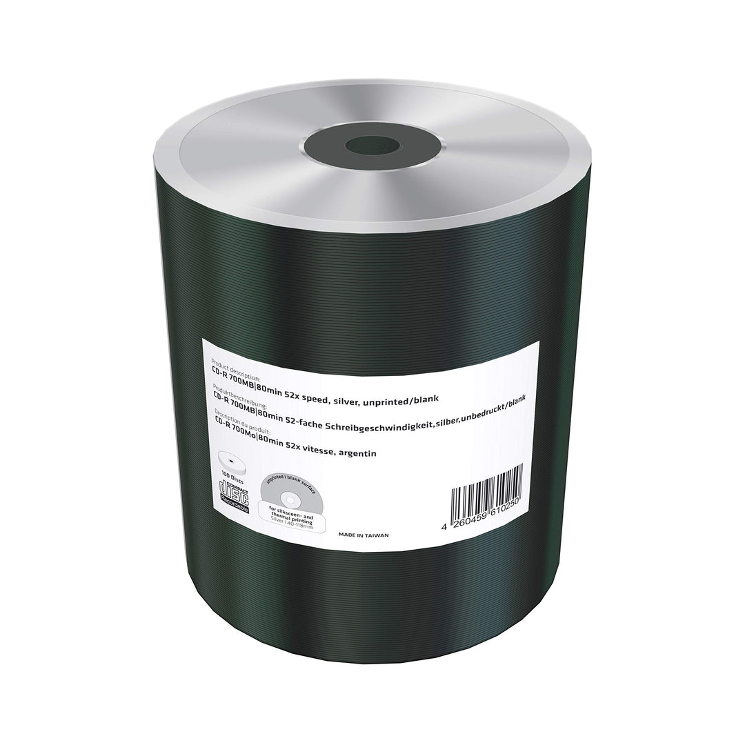 CD-R 700MB|80min 52-fache Schreibgeschwindigkeit, silber, unbedruckt/blank, 100er Pack in Folie (Shr