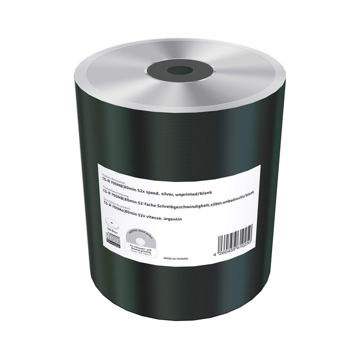 CD-R 700MB|80min 52-fache Schreibgeschwindigkeit, silber, unbedruckt/blank, 100er Pack in Folie (Shr