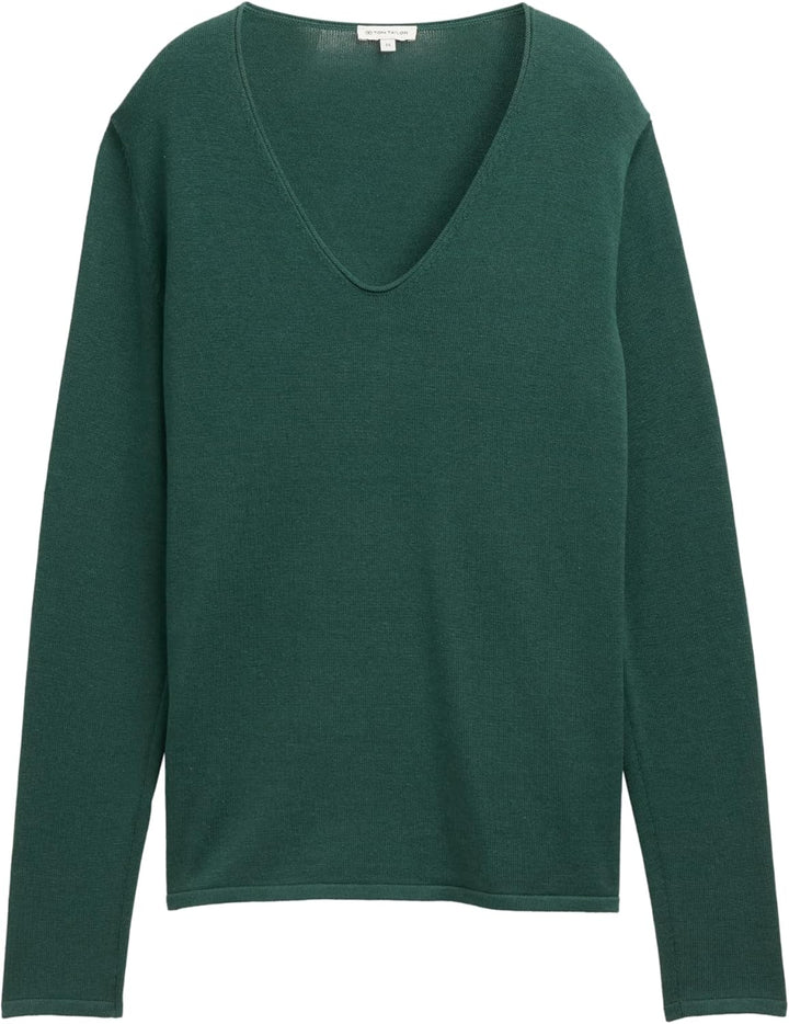 TOM TAILOR Damen Basic Strickpullover mit V-Ausschnitt S 30024 - Explorer Green, S 30024 - Explorer