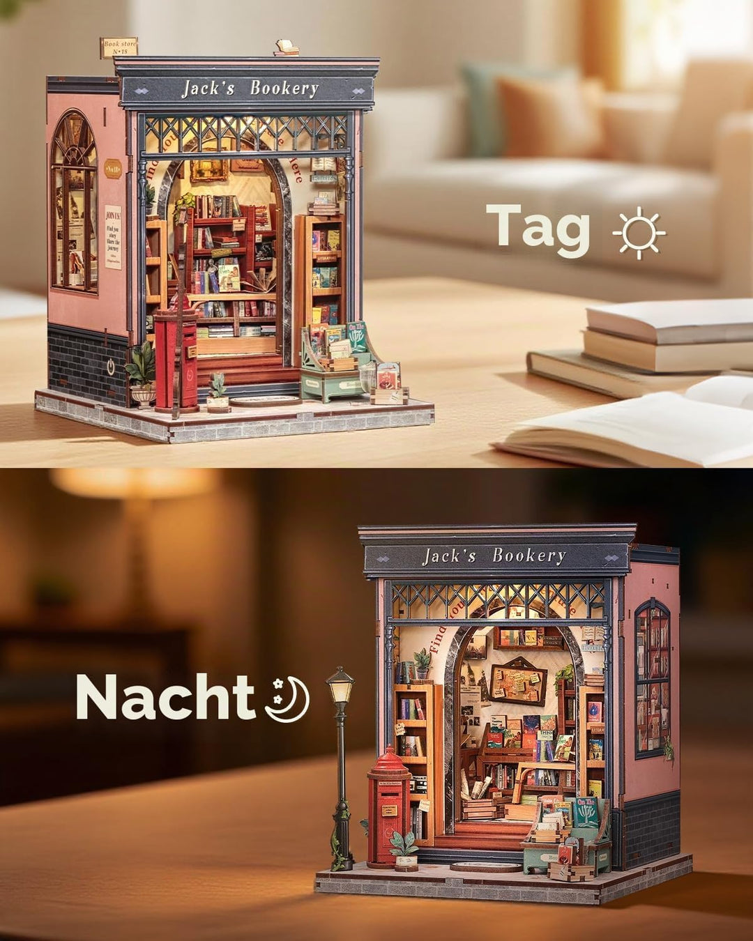 CUTEBEE Book Nook Kit - DIY Miniaturhaus Kit (Bücherregal-Szene), 3D Holzpuzzle Mini Haus Bausatz mi