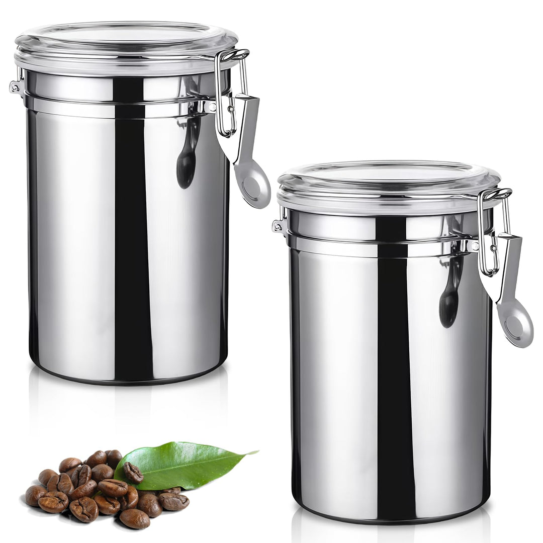 2 Stück Kaffeedose Luftdicht mit Deckel, 1110ML Edelstahl Kaffeebohnen Behälter, Kaffeebohnenbehälte