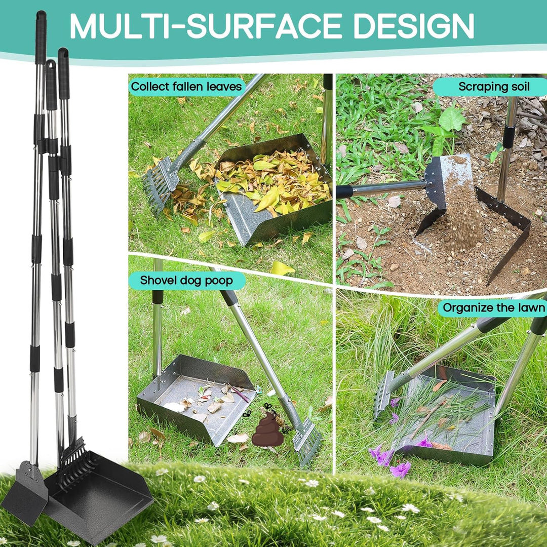 Bamda Hundekotschaufel, Dog Poop Scooper für Hundekot mit Verstellbarem Langem Griff, Tablett, Harke