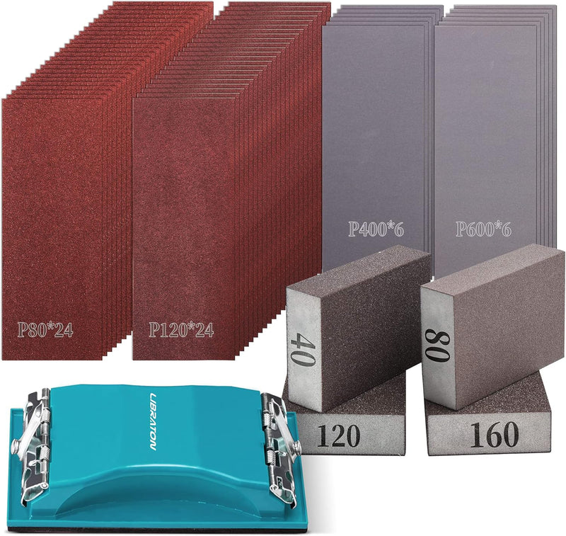 Schleifpapier, Schleifpapier holz, Schleifpapier Set K80 bis K600, Handschleifer, Sandpapier Set 65