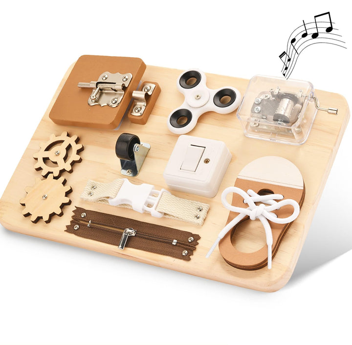 Potatomato Montessori Busy Board für Kinder - Sensorik &amp; Feinmotorikspielzeug aus Holz - Montessori
