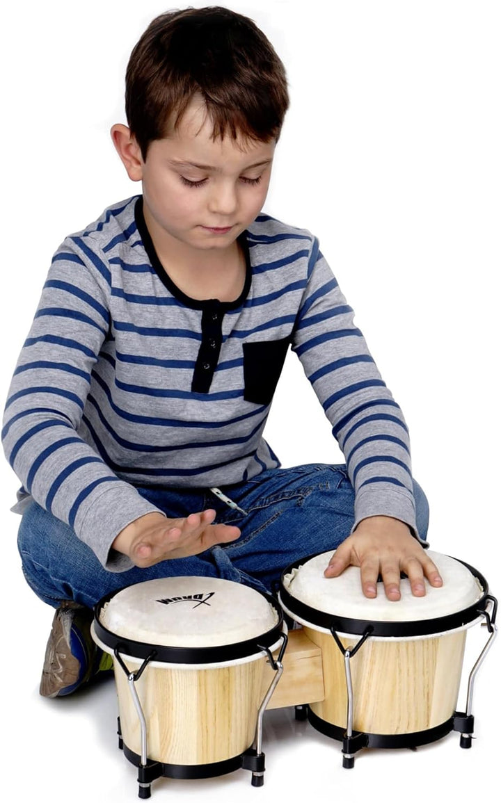 XDrum Bongos Club - 6" Macho und 7" Hembra - Naturfelle - professionelles Stimmsystem - Schwarz sati