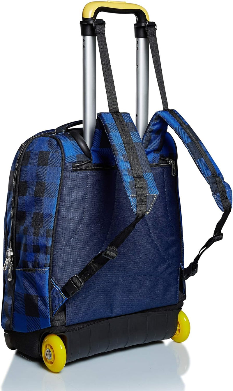 SEVEN TROLLEY Check, blau, einziehbare Schultergurte, 2-in-1-Rucksack mit Crossover-System, Schule &