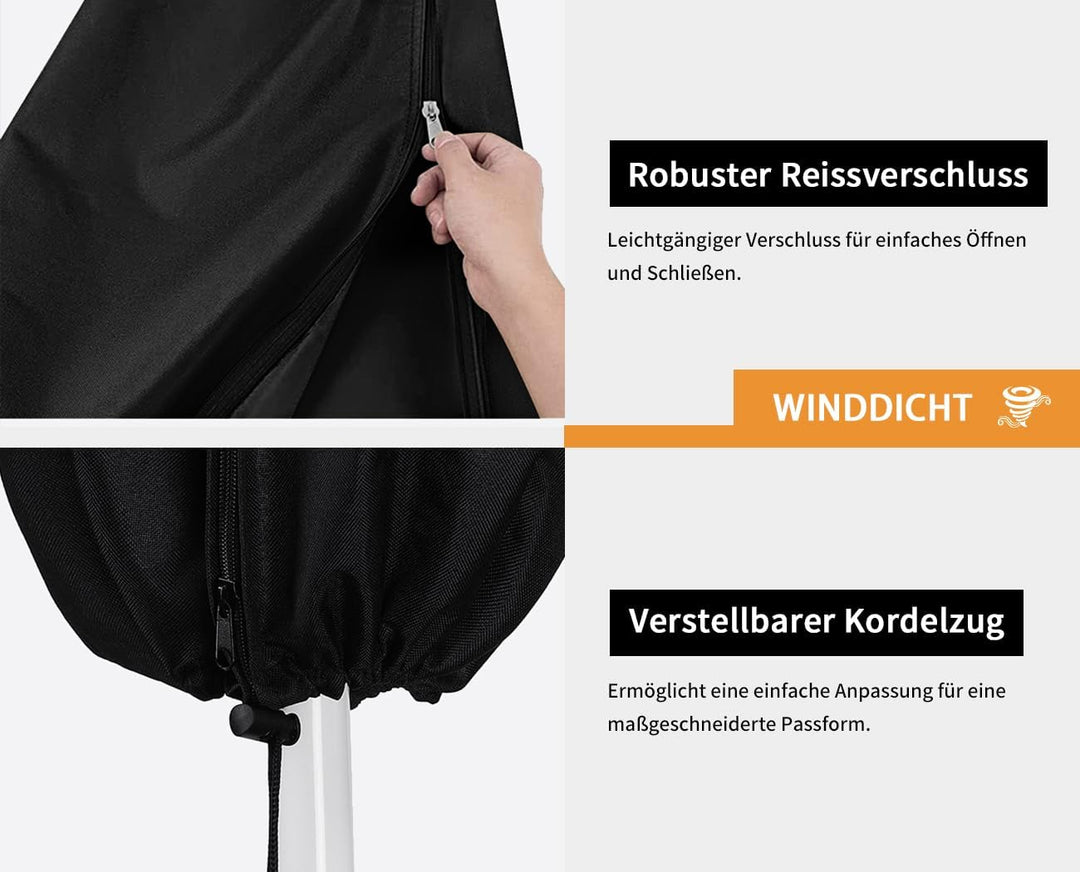 Dokon Sonnenschirm Schutzhülle Wasserdicht, Sonnenschirm Hülle bis 250cm Ø Gartenschirm, Winterfest