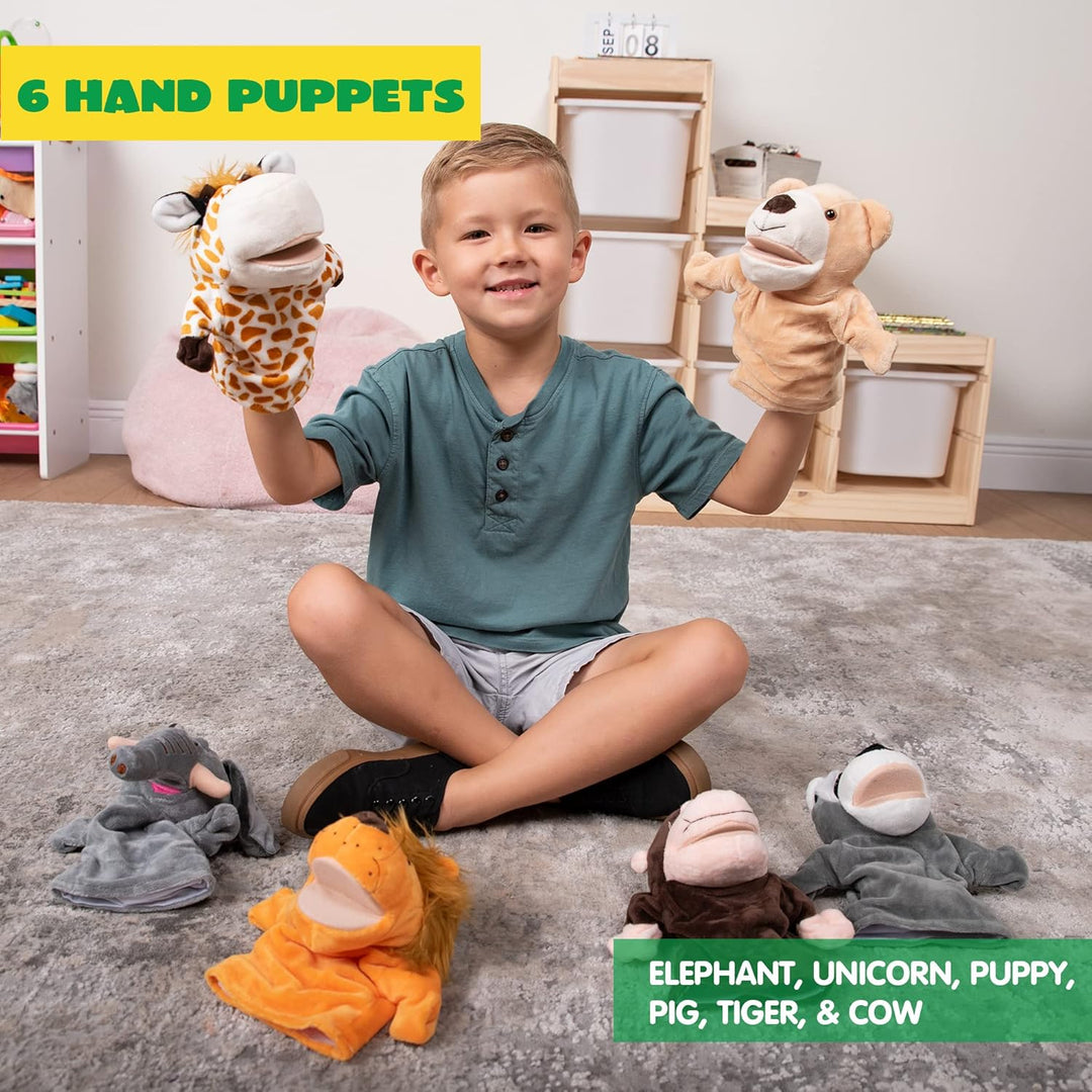 JOYIN 6 Stück Tier Handpuppen Spielzeug Set für Kinder,Freunde Im Tiergarten, Deluxe plüschtiere Kin
