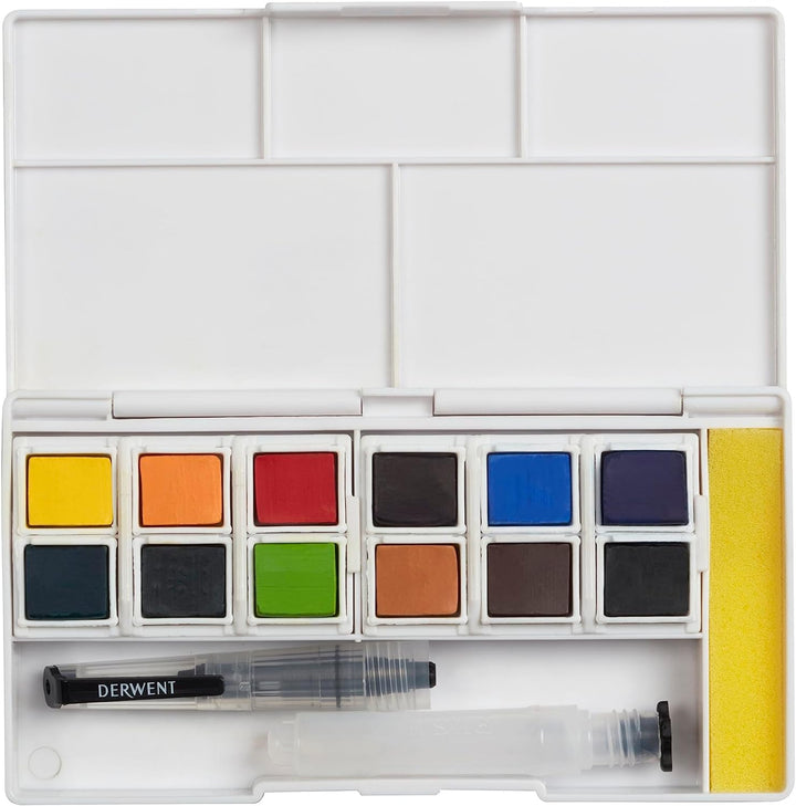 Derwent Inktense 12 Farbtöpfchen #1, 12er Set, halbe Töpfchengrösse, wasserlöslich, ideal zum Malen