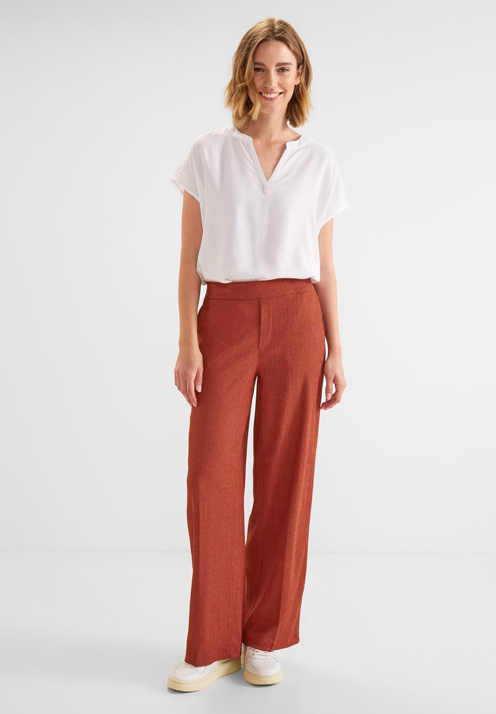 Street One Damen Loose Fit Hose mit Crincle 38W / 32L Foxy Red, 38W / 32L Foxy Red